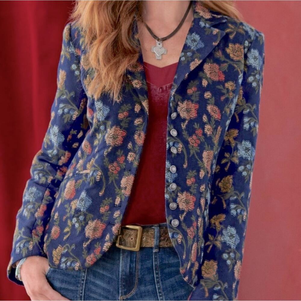 Sundance Alpine Coast Jacket size Medium Embroidered Bohemian Blazer Navy Floral - Picture 1 of 10
